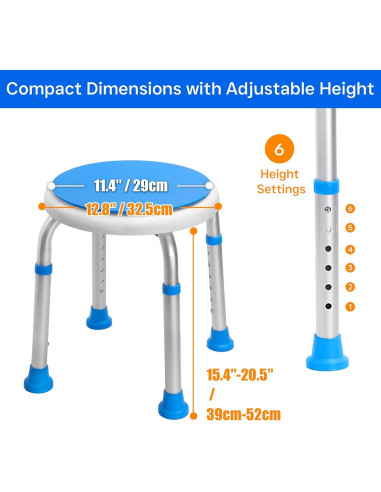 Asiento de Ducha Giratorio 360 Ajustable 6 Alturas - 158.8 kg