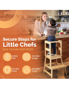 Escalera de Cocina para Niños SDADI Natural con Barandilla 2