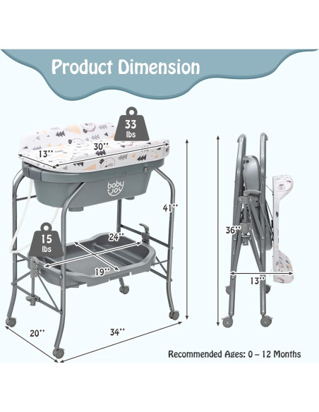 BABY JOY Bañera y Mesa de Cambio Plegable para Bebés Gris BABY JOY Bañera y Mesa de Cambio Plegable para Bebés Gris