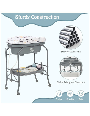 BABY JOY Bañera y Mesa de Cambio Plegable para Bebés Gris