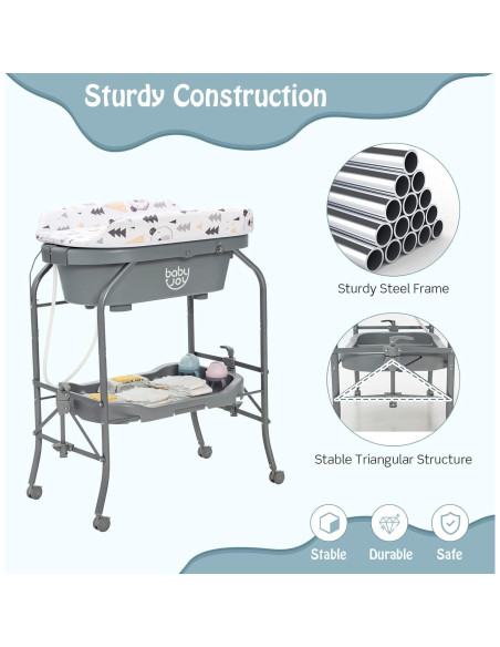 BABY JOY Bañera y Mesa de Cambio Plegable para Bebés Gris BABY JOY Bañera y Mesa de Cambio Plegable para Bebés Gris