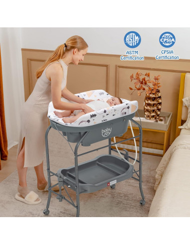 BABY JOY Bañera y Mesa de Cambio Plegable para Bebés Gris