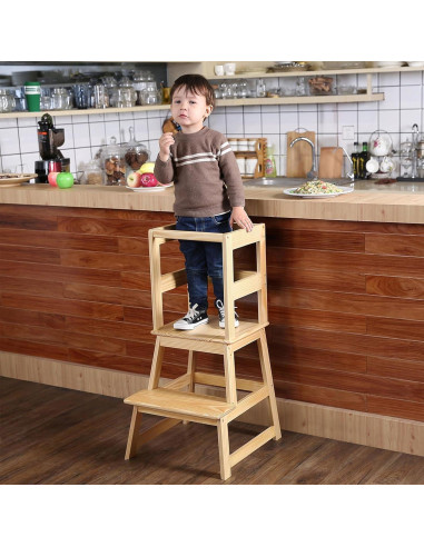 Escalera de Cocina para Niños SDADI Natural con Barandilla