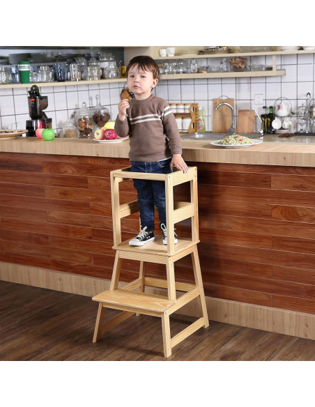 Escalera de Cocina para Niños SDADI Natural con Barandilla Escalera de Cocina para Niños SDADI Natural con Barandilla