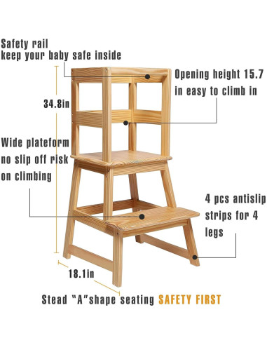 Escalera de Cocina para Niños SDADI Natural con Barandilla