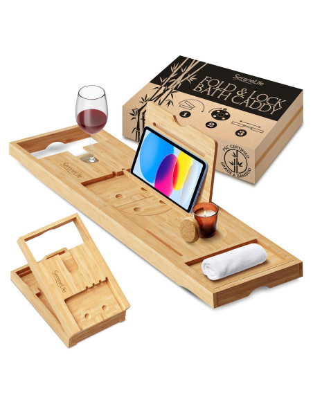 Bandeja de Baño SereneLife de Bambú Ajustable 76-109 cm