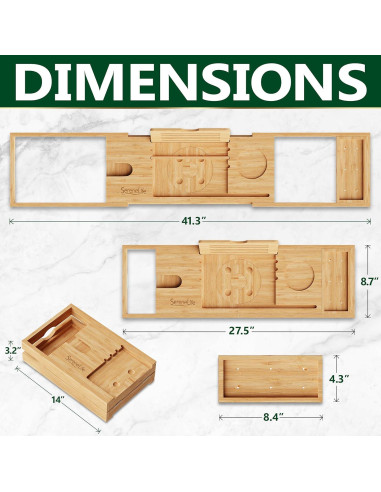 Bandeja de Baño SereneLife de Bambú Ajustable 76-109 cm