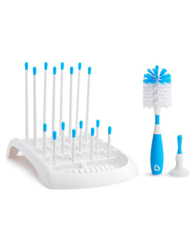 Set de limpieza biberones Munchkin 3 piezas azul con soporte