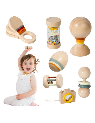 Juego de 7 Juguetes Musicales de Madera SEILETOO para Bebés