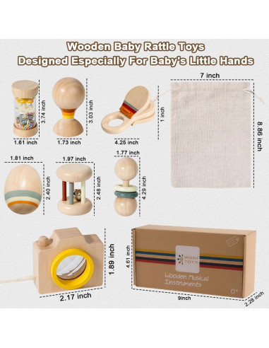 Juego de 7 Juguetes Musicales de Madera SEILETOO para Bebés