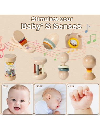 Juego de 7 Juguetes Musicales de Madera SEILETOO para Bebés