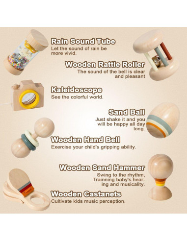 Juego de 7 Juguetes Musicales de Madera SEILETOO para Bebés