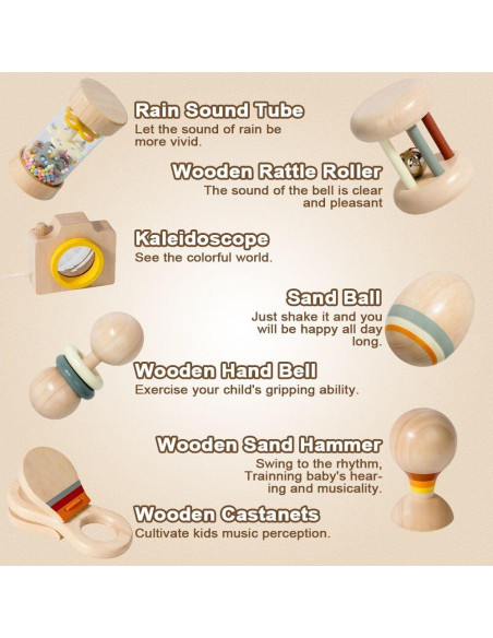 Juego de 7 Juguetes Musicales de Madera SEILETOO para Bebés Juego de 7 Juguetes Musicales de Madera SEILETOO para Bebés