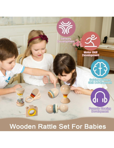 Juego de 7 Juguetes Musicales de Madera SEILETOO para Bebés