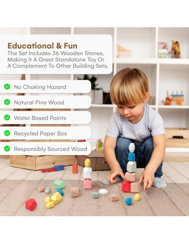 Juego de Rocas Apilables de Madera 36 Pzs Montessori