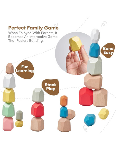 Juego de Rocas Apilables de Madera 36 Pzs Montessori