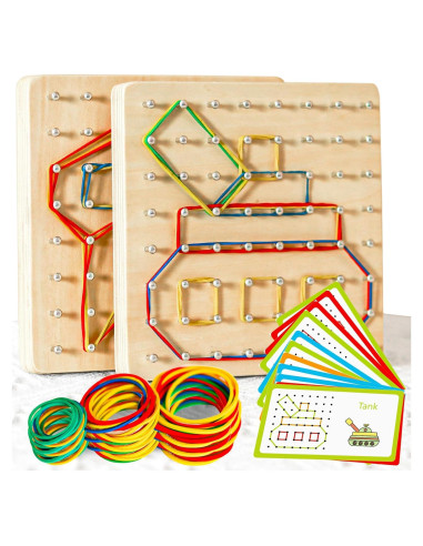 2 Tableros Geométricos de Madera Montessori - Juguete STEM 3-6 Años