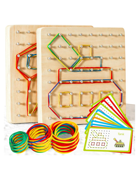 2 Tableros Geométricos de Madera Montessori - Juguete STEM 3-6 Años
