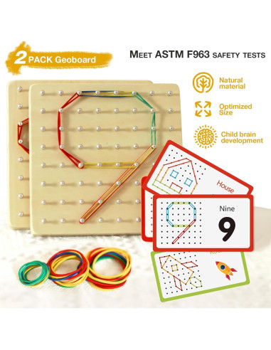 2 Tableros Geométricos de Madera Montessori - Juguete STEM 3-6 Años
