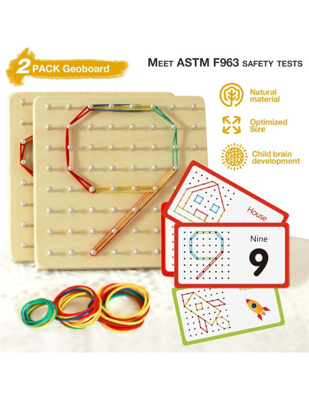 2 Tableros Geométricos de Madera Montessori - Juguete STEM 3-6 Años