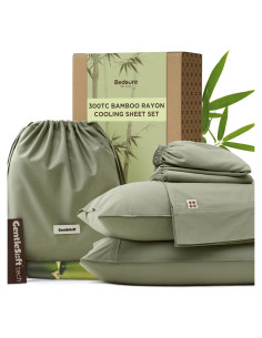 Juego de Sábanas Cooling Bedsure King Verde Salvia 60% Rayón