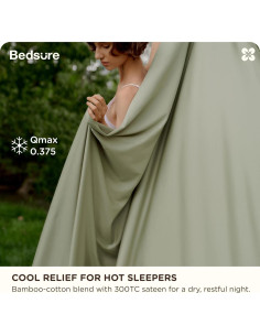 Juego de Sábanas Cooling Bedsure King Verde Salvia 60% Rayón 2