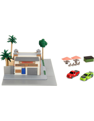 Mercado y Café de Toretto Jada Toys con 2 Coches Metal 20.32x17.78 cm
