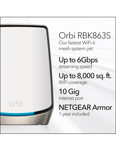 Sistema de Red Mesh NETGEAR Orbi RBK863S - WiFi 6 Tri-Band, 6Gbps, 743m