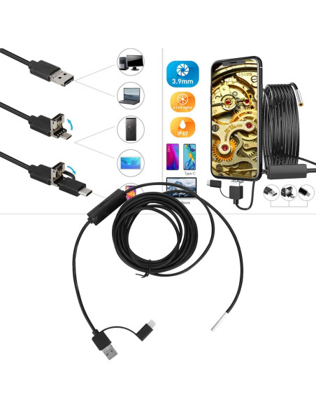 Endoscopio Naroote 3 en 1 para Android Tipo C 3.9mm HD 3.5m