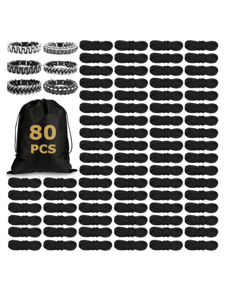 Kit de Cuerdas Paracord 550 Riakrum 80 Piezas 3.05m Negro