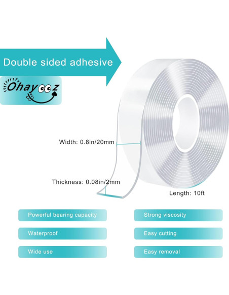 Cinta Adhesiva Doble Cara Ohayooz 3.05m Resistente al Agua