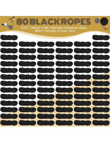 Kit de Cuerdas Paracord 550 Riakrum 80 Piezas 3.05m Negro