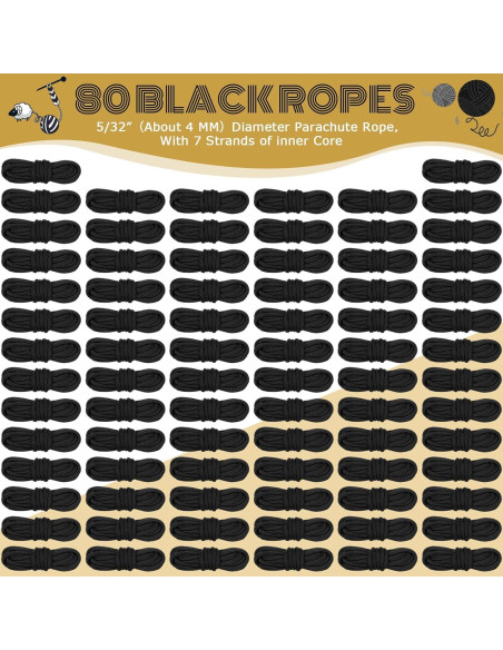 Kit de Cuerdas Paracord 550 Riakrum 80 Piezas 3.05m Negro