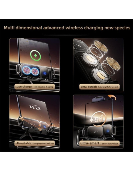 Soporte de Carga Inalámbrica para Auto Genérico 15W Ajustable Soporte de Carga Inalámbrica para Auto Genérico 15W Ajustable