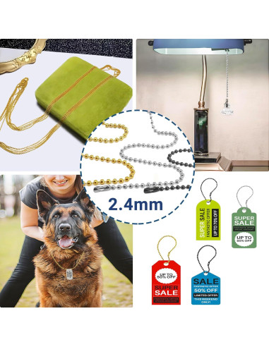 Cadena de bola de metal 10.06m 2.4mm con 30 conectores - Negro
