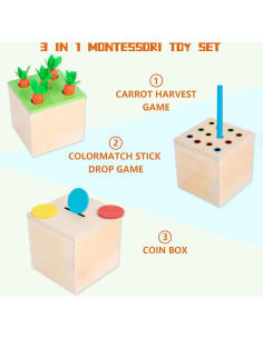 Juguetes Montessori de Madera 3-en-1 para Bebés 1-3 Años 2