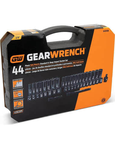 Juego de Enchufes GEARWRENCH 44 Piezas 3/8" SAE/Métrico