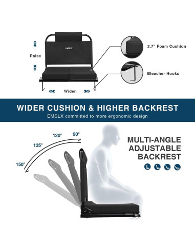 Asiento de Estadio Plegable EMSLX con Respaldo Ajustable 158.76 kg