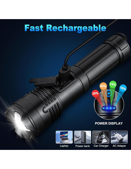 Linterna Recargable KINGCAESAR 90,000 Lúmenes - Paquete de 2 Linterna Recargable KINGCAESAR 90,000 Lúmenes - Paquete de 2