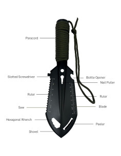 Pala de Camping Multifuncional ZHONGCHENG-VALVE Negra 9 en 1 2