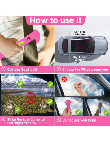 Martillo de Seguridad para Automóvil Yiader AQC02 2 en 1 Rosa