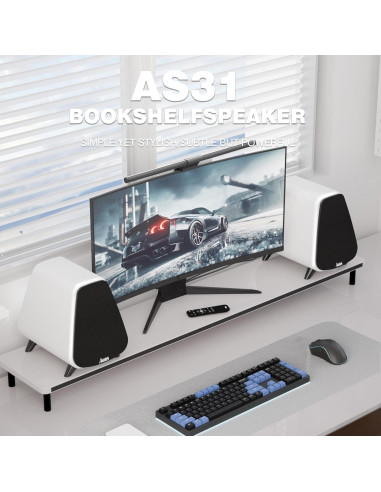 Altavoces Activos AORS AS31 Bluetooth 5.3 80W RMS Madera Blanca