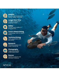 Scooter Submarino Seveat Negro para Adultos y Niños, 5m Profundidad 2