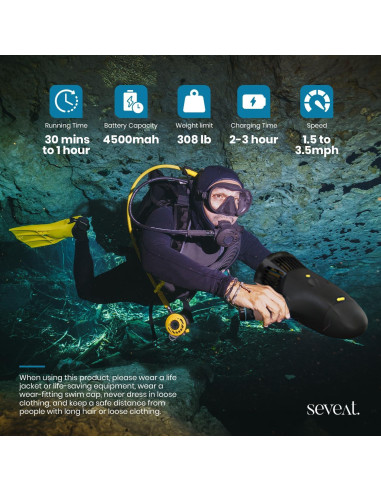 Scooter Submarino Seveat Negro para Adultos y Niños, 5m Profundidad