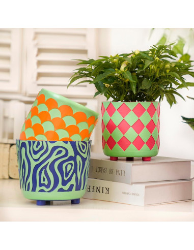 Maceta Moderna Pointnio 15.3 cm Olas Talladas Verde Azul