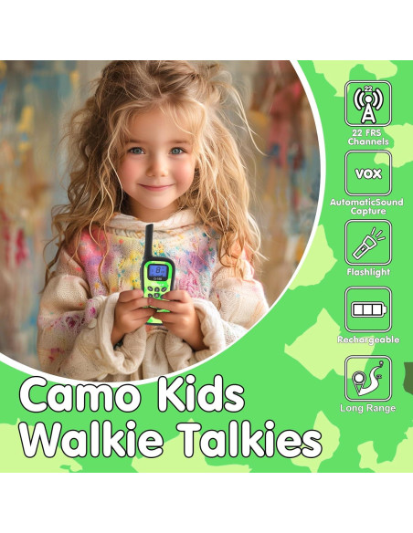 Walkie Talkies Recargables Qniglo para Niños Camuflaje 2 Pcs Walkie Talkies Recargables Qniglo para Niños Camuflaje 2 Pcs