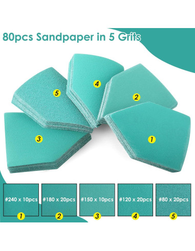 80 Hojas Papel de Lija Triangular 80-240 Grano + 2 Almohadillas