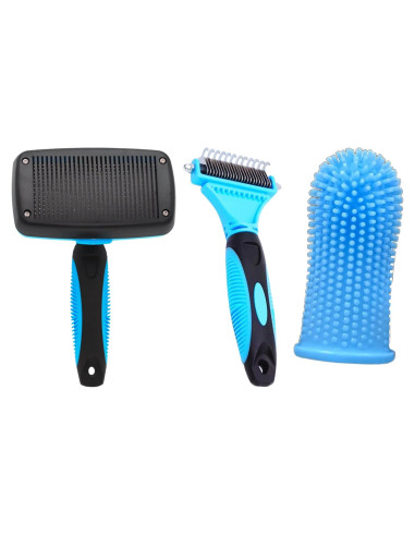 Kit de Cuidado de Mascotas 3 en 1 SRRPN - Cepillo Slicker, Peine Deshedding y Cepillo Dental