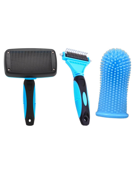Kit de Cuidado de Mascotas 3 en 1 SRRPN - Cepillo Slicker, Peine Deshedding y Cepillo Dental