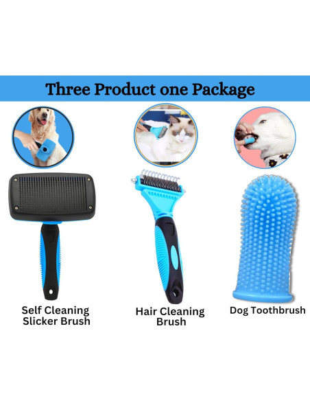 Kit de Cuidado de Mascotas 3 en 1 SRRPN - Cepillo Slicker, Peine Deshedding y Cepillo Dental